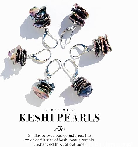 Miniatura 2 de Aretes de perlas negras, perlas keshi naturales cultivadas en agua dulce, perlas Keshi de plata de ley 925, joyería minimalista y lujosa hecha a