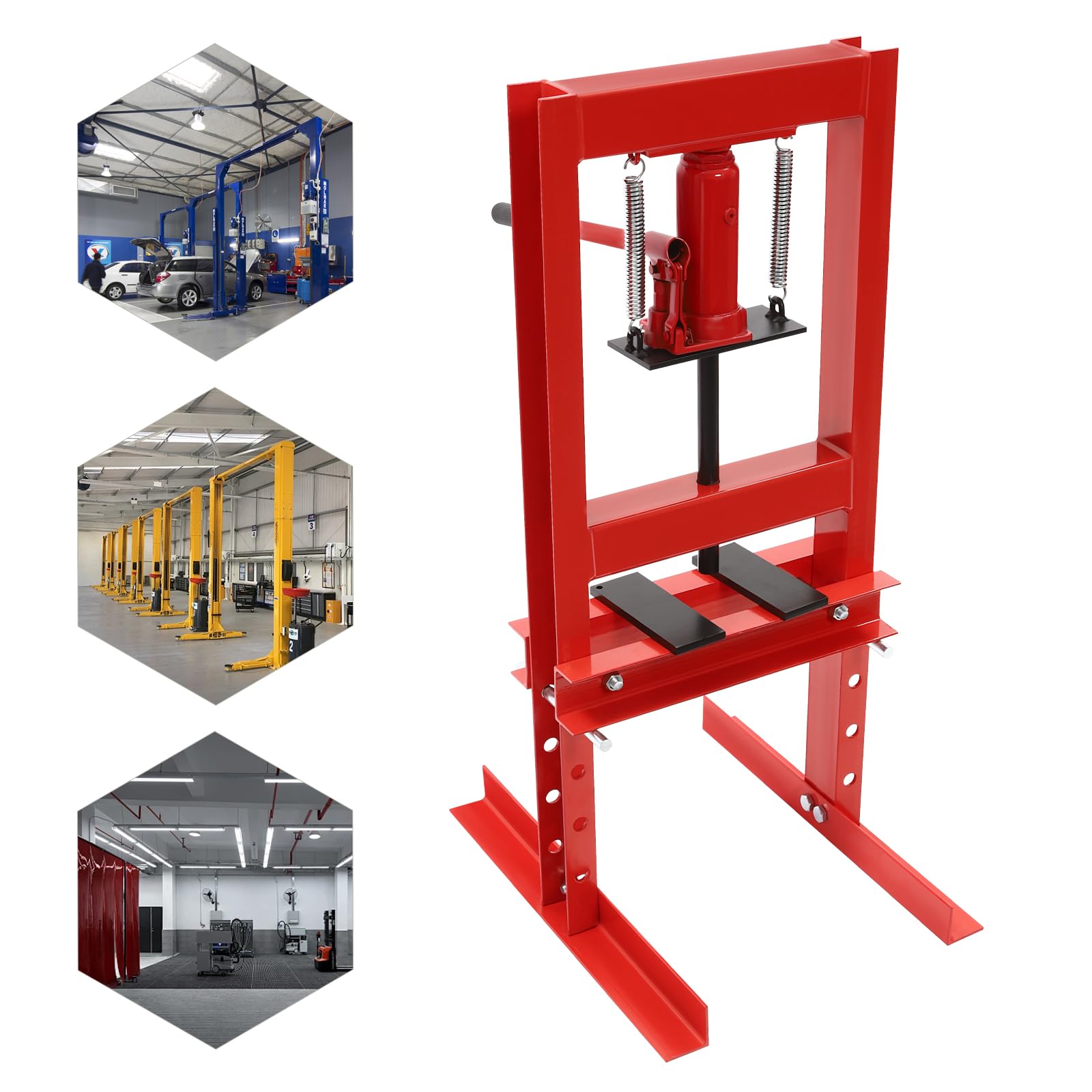 Prensa hidráulica 6T tipo H – Prensa de taller con manómetro y juego de 10 piezas de presión, prensa de marco para rótulas, casquillos y juntas en U, ancho de trabajo de 280 mm, carrera de 125 mm