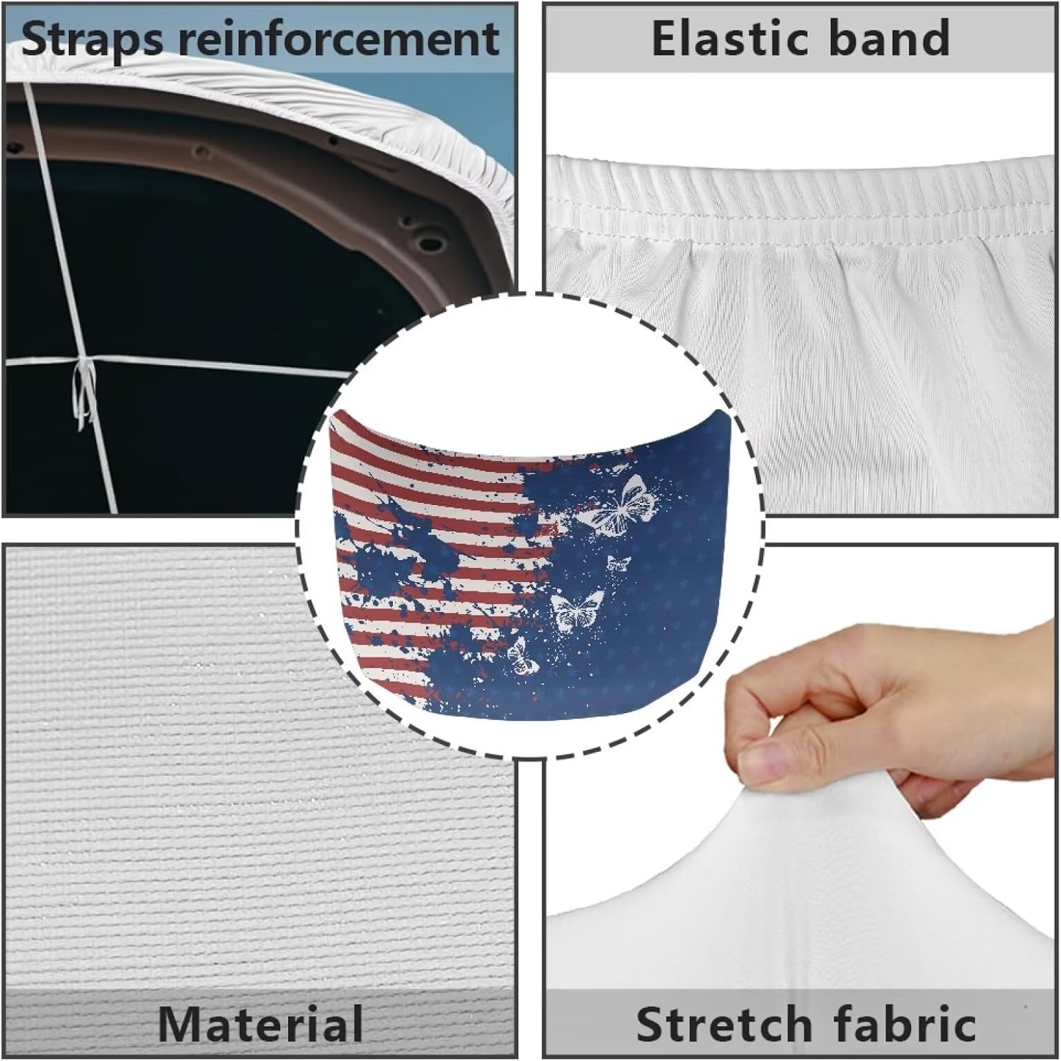Flag Butterfly Car Hood Cover Easy to Install Fabric Hood Cover Vehicles Decorate Engine Removable Automotive Accessories Personalized Suitable for Cars image 5