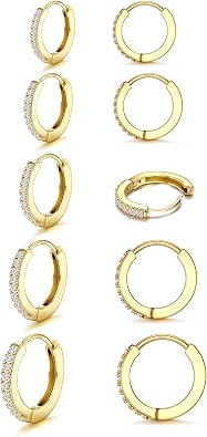 BESTEEL 5 Pairs Small Sterling Silver Post Hoop Earrings Set for Women Lightweight Tiny Huggie Hoops Silver Plated Mini Cartilage Earrings Pack Hypoallergenic Ear Piercing Christmas Gifts