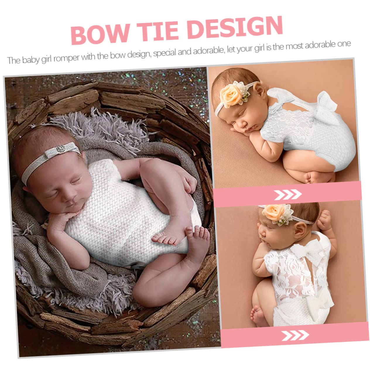 TOYANDONA 5piezas Ropa De Fotografía para Bebés Recién Nacidos Mono De Encaje Sin Mangas Lazo Accesorios para Sesiones De Fotos De Niñas Diseño Delicado y Confortable para Shower