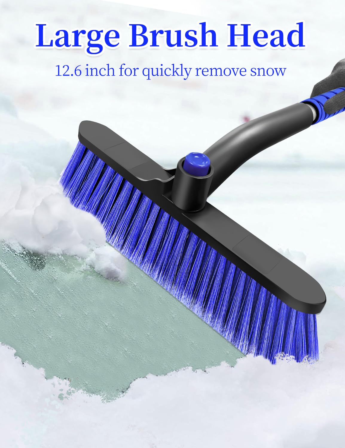 HEEYA Auto-Eiskratzer mit Schneebürste, 32 cm großer Bürstenkopf mit Eiskratzer für Windschutzscheibe, tragbar, für SUV, Lkw, Jeep, Wohnmobil und Pkw, 108 cm, Blau