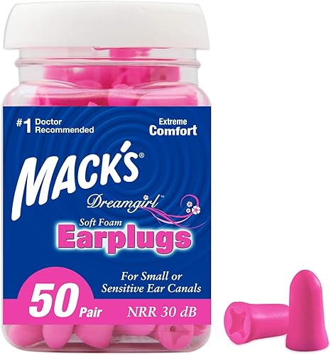 Macks Dreamgirl - Tapones para los oídos de espuma suave 50 pares rosa - Tapones para los oídos pequeños para dormir ronquidos estudiar eventos