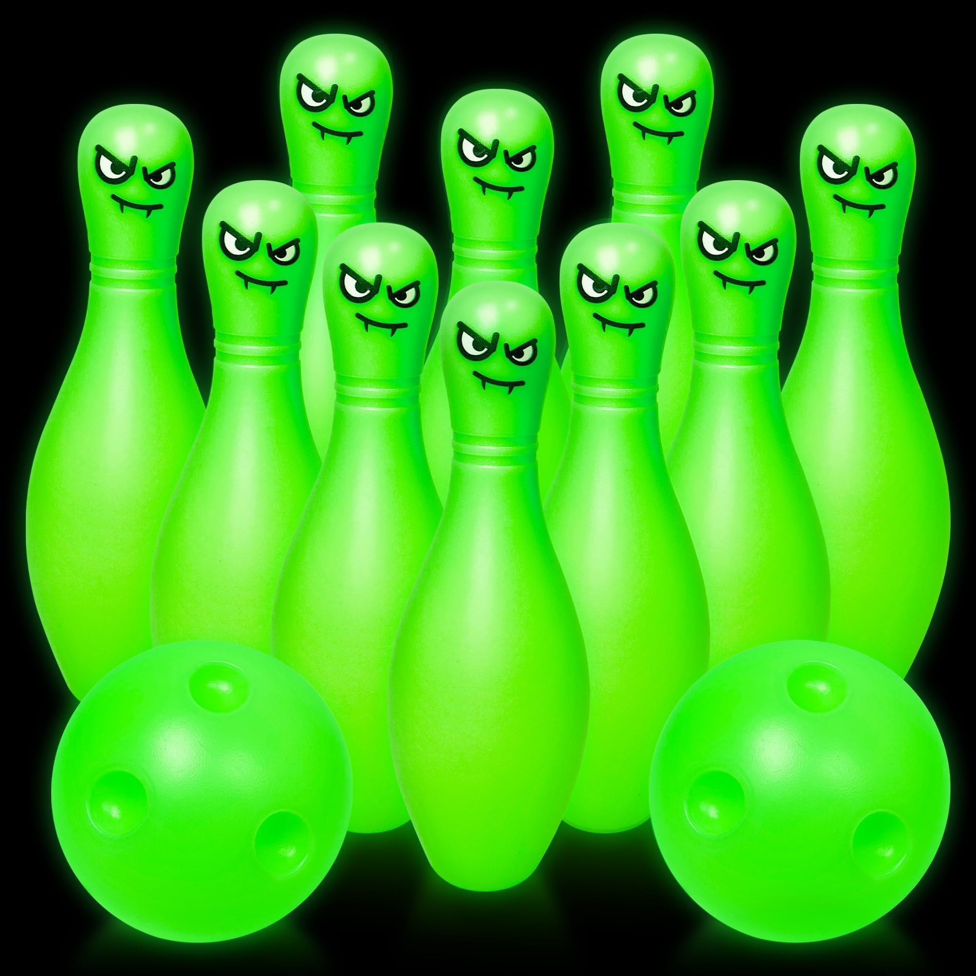 12 Pcs Halloween Bowling Ghost Set, Glow in The Dark Bowling Set with 10 Pins and 2 Balls, Bowling Set for Family Fun Party, Lawn Yard Sports, Indoor and Outdoor