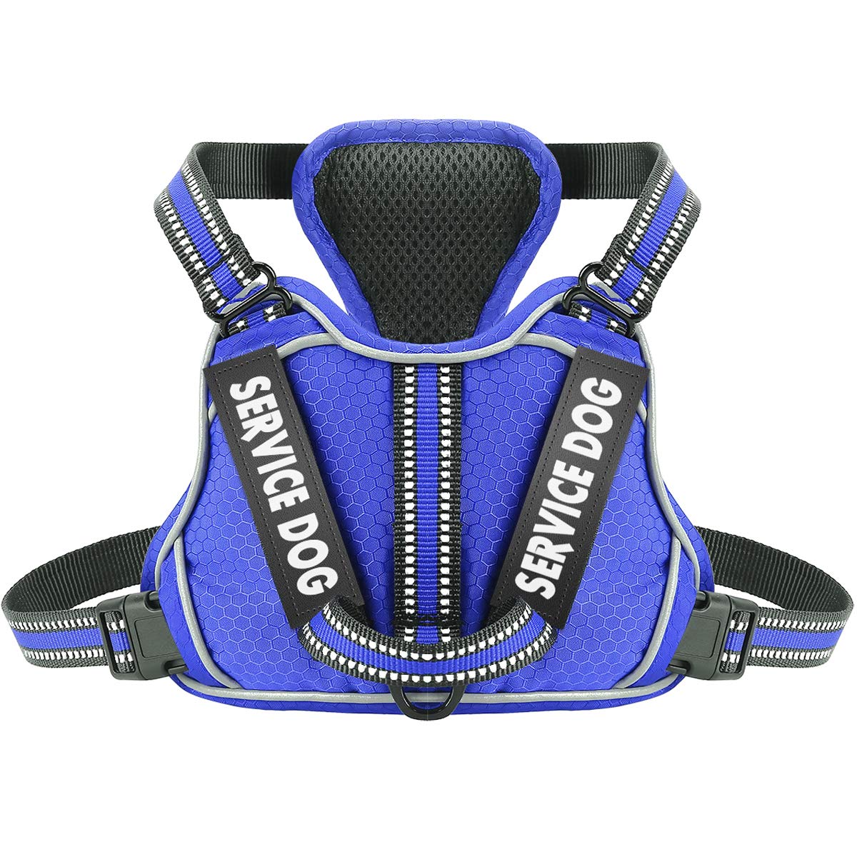 Service Dog Harness with 4pcs Free Labels, Adjustable No Pull Dog Vest with Nylon Handle - Upgrade Fabric 3M Reflective & Breatheable Easy On and Off Safety Pet Halters - No More Pulling or Choking