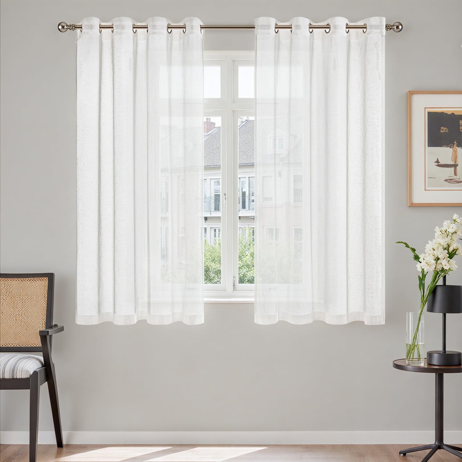 TOPICK White Linen Look Net Curtains, Eyelet Sheer Voile 2 Panels W55 xL54 — image 1