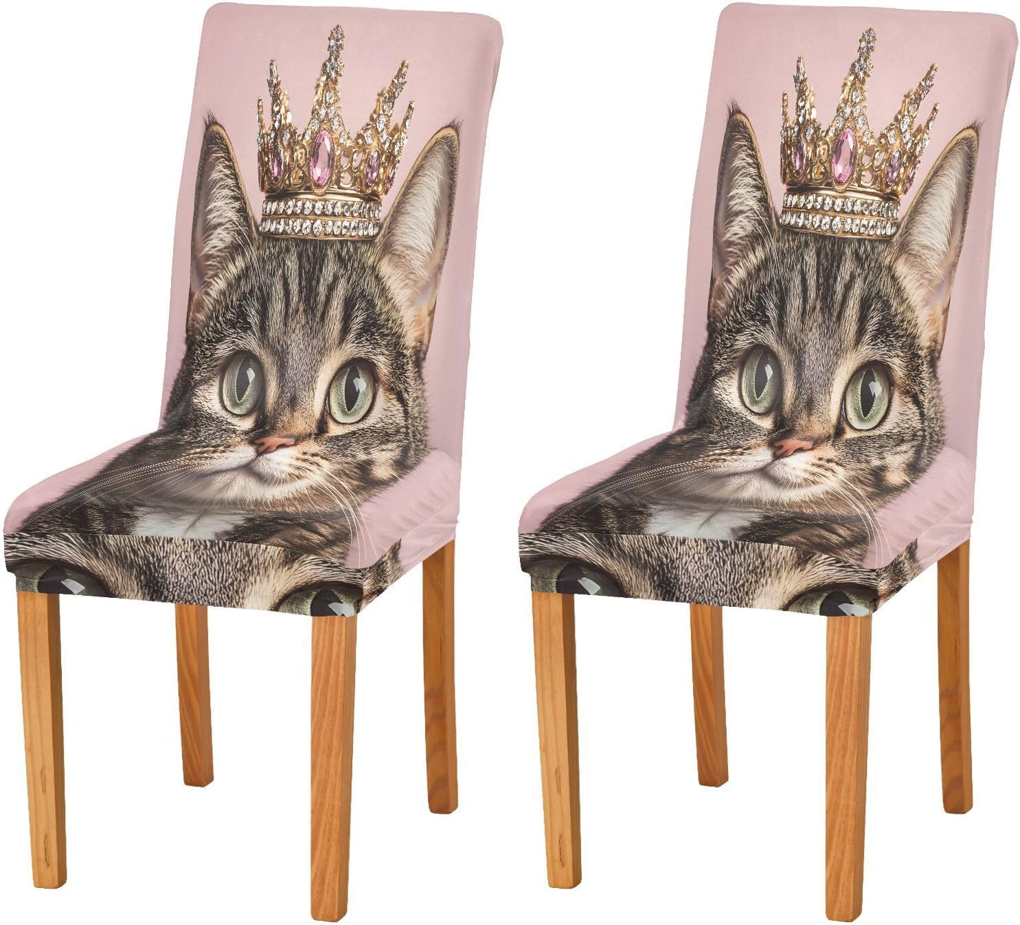 ALAZA Chair Covers for Dining Room, Cat Head with Crown Stretch Chair Cover Sets Chair Protector Removable Washable for Ktichen Restaurant Hotel