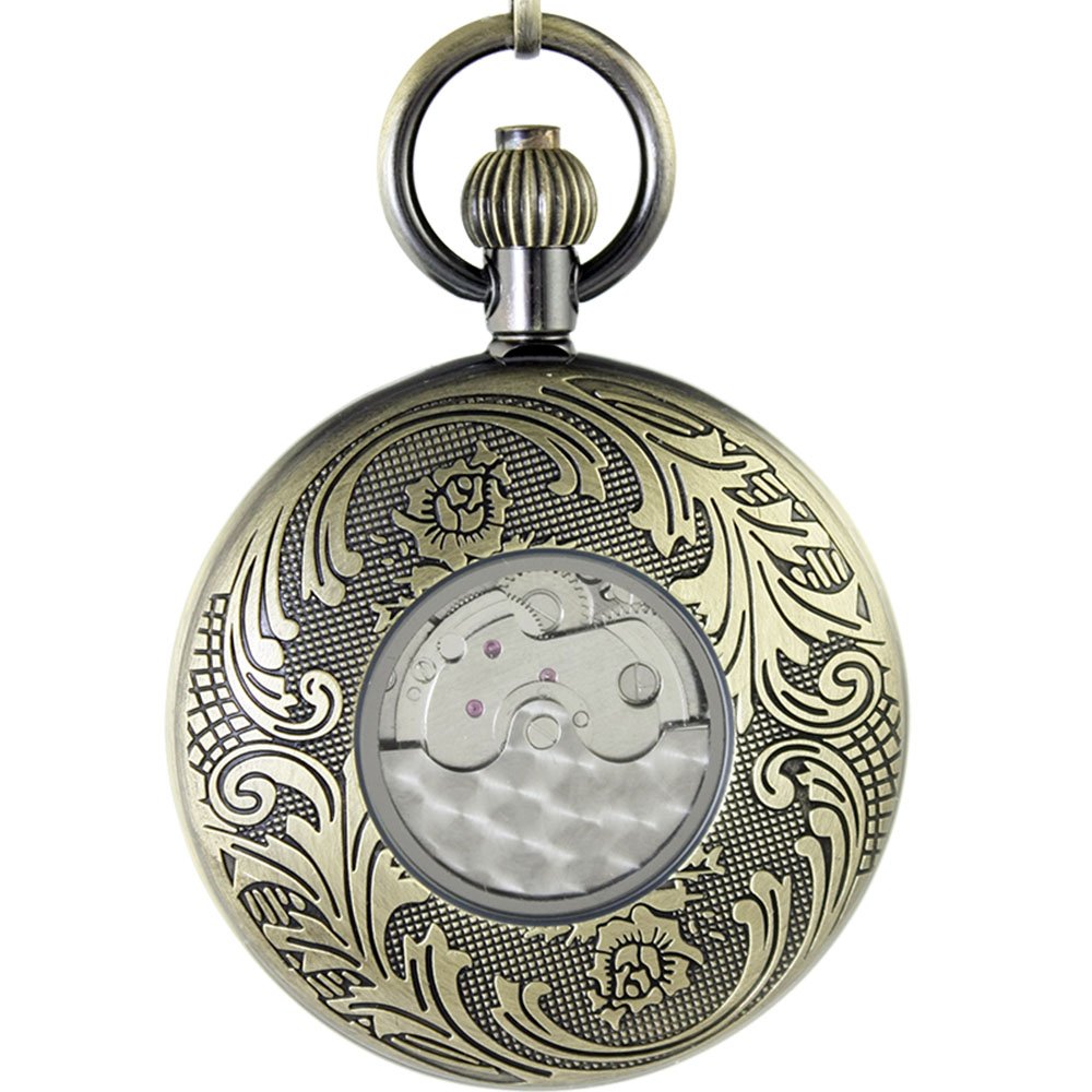 Ogle Boîtier de montre de poche analogique à remontage automatique pour homme et étudiant - Étanche - 3 ATM - Bronze - Tourbillon noir - Phases de la lune