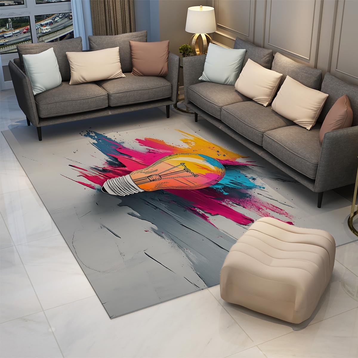 Tapis 200x300cm lavables peinture graffiti carpette poil court pour séjour et bureau
