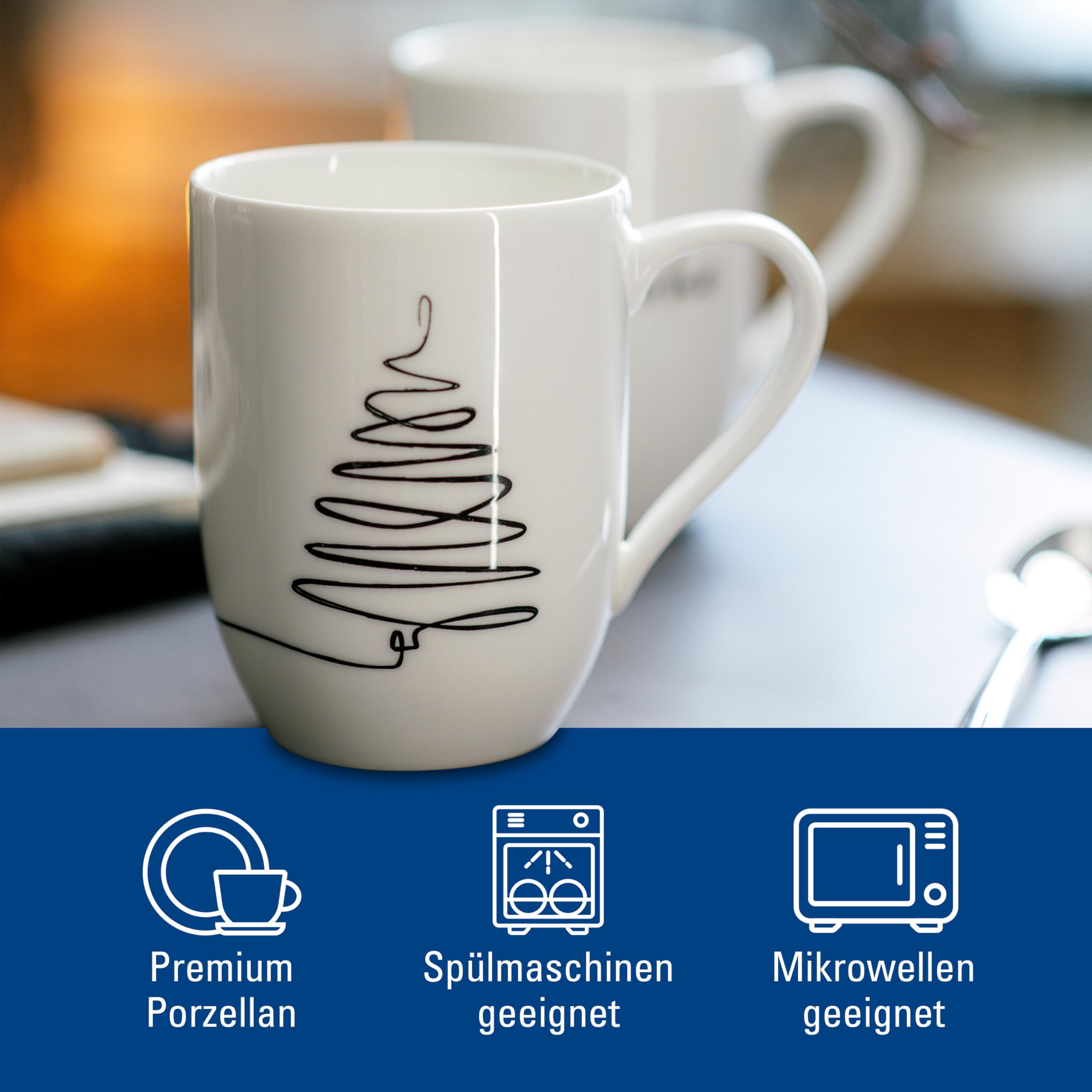 Villeroy & Boch – Statement Tassen Set Tannenbaum 2 teilig Weihnachten, Weiß, Schwarz, Spülmaschinenfest, Mikrowellensicher, Weihnachtassen, Weihnachtsbecher, Christmas Mug, Premium Porcelain