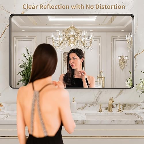 Miniatura 167 de LOAAO - Espejo de tocador para baño con marco de metal negro mate de 24 x 32 pulgadas para pared, rústico, rectangular, grande, redondeado