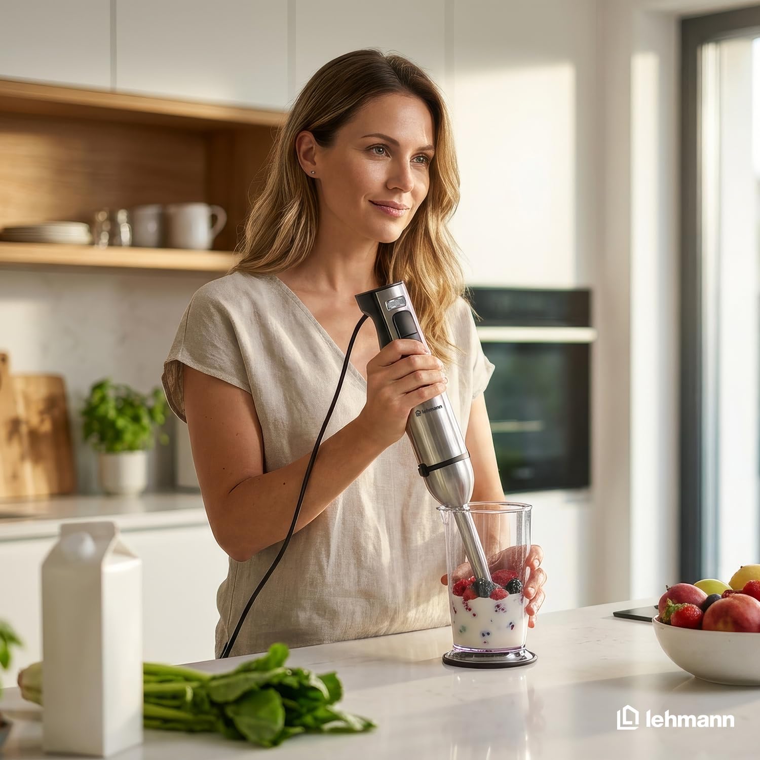 LEHMANN Set Frullatore a Immersione Multifunzione 10 in 1, 2000 W, 12 Velocità e Turbo, 12 Accessori, Bicchiere 800 ml, Tritatutto 600 ml & 1500 ml senza BPA, Sistema Antispruzzo e Antigraffio