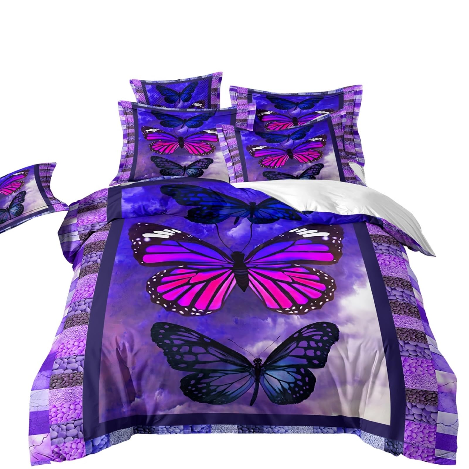 Double Duvet Set Stone Purple Insect Bedding Double Bed Set