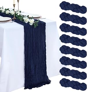 8 Pack Navy Blue Cheesecloth Table Runner 10ft Boho Gauze Fabric 120 Inch Cheese Cloth Table Runner Rustic Sheer for Romantic Wedding Decor Baby Shower Party Table Centerpiece Decoration