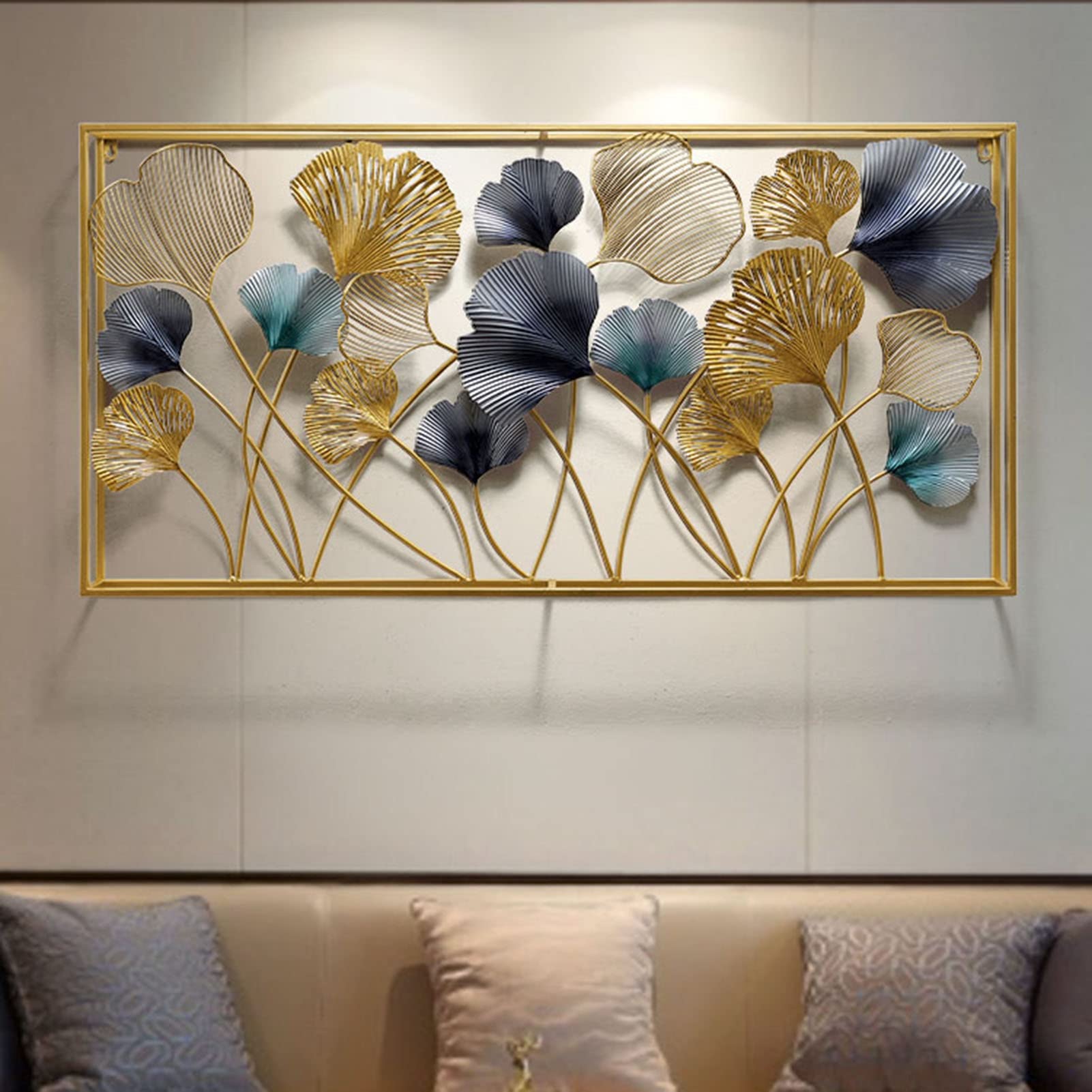 Vnook 3D Wall Decor Ginkgo Leaf Metal Wall Art Decor, Modern Art 3D Wall Sculptures Home Decor for Living Room Bedroom