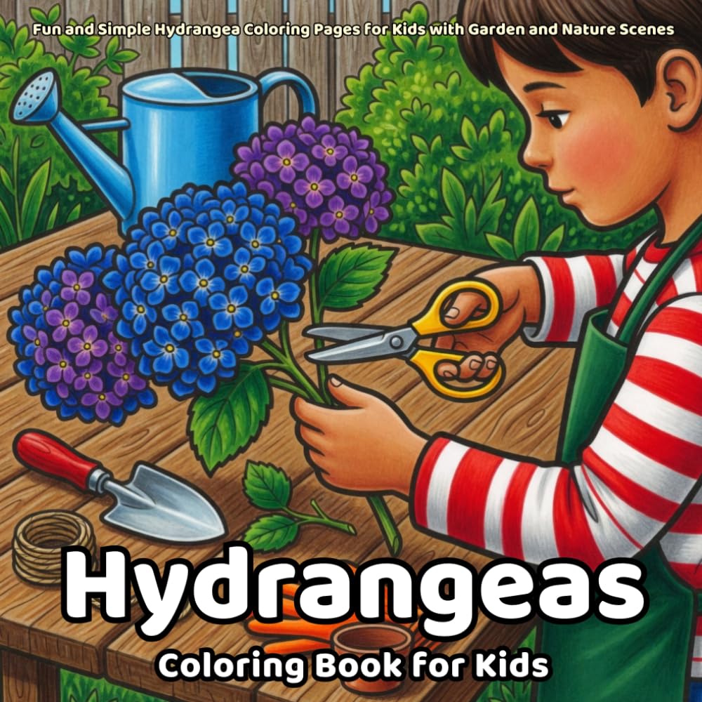 Hydrangeas Coloring Book: Fun and Simple Hydrangea Coloring Pages for Kids with Garden and Nature Scenes
