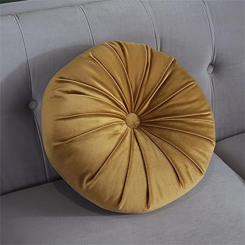 Miniatura 6 de Almohada redonda de terciopelo con diseño de calabaza, plisada, para meditación, color sólido, cojín decorativo para el hogar, cojín de suelo para