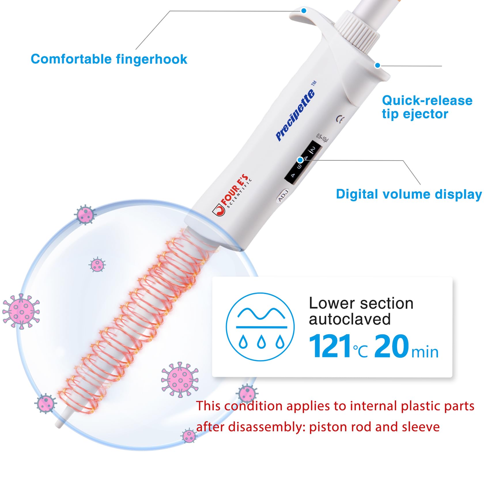 Micropipetta ad alta precisione da 0,5-10 μl, pipetta a canale singolo volume regolabile, pipettatore liquido manuale per scuola scientifica di laboratorio