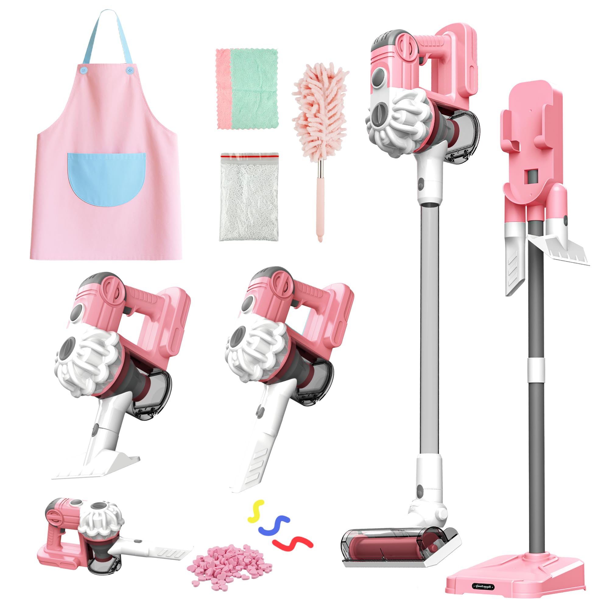 SMILESSKIDDO Kids Vacuum That Really Works - 3-in-1 Toy Vacuum with Real Suction, Apron, Cleaning Cloth, Duster & Colorful Beads, Toddler Cleaning Toy Set, Housekeeping Toy Gifts for Girls & Boys