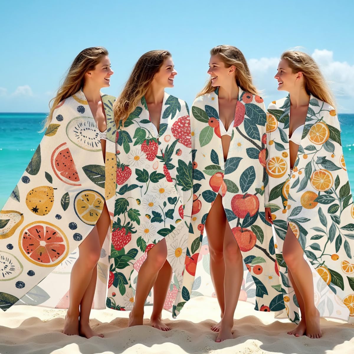 4 Pack Towels for Bathroom, Beach Towel, Microfiber Lightweight Beach Towels Oversized, Towel Accessories Vacation Necessities for Pool Swim Camping Travel Bath Birthday Party 32x71 in, Orange Cherry