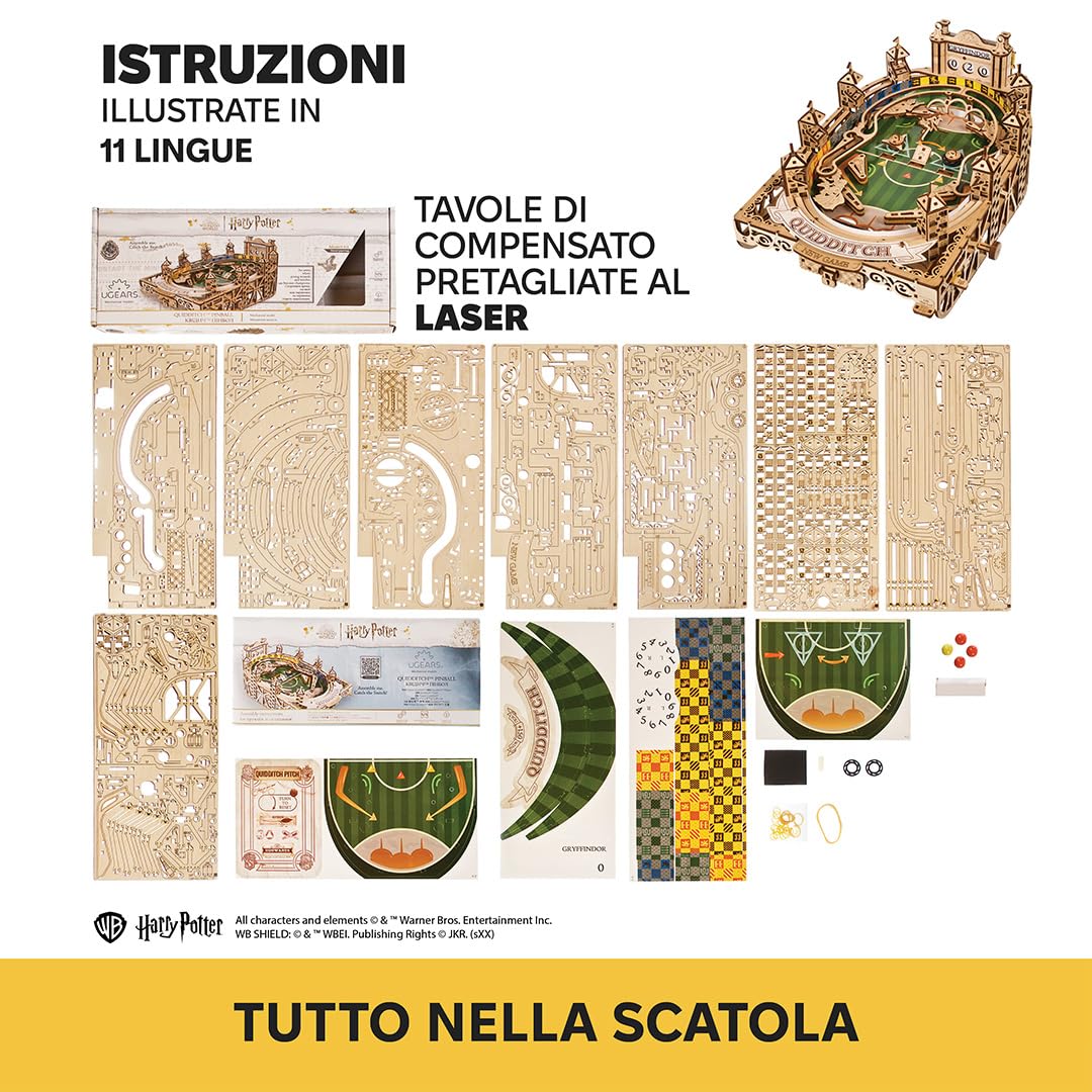 Ugears Macchina Flipper Quidditch Puzzle 3D - Harry Potter Puzzle 3D in Legno per Adulti - Kit DIY con Flipper Funzionanti - Kit Modelli Meccanici in Legno del Papà - 402 Pezzi