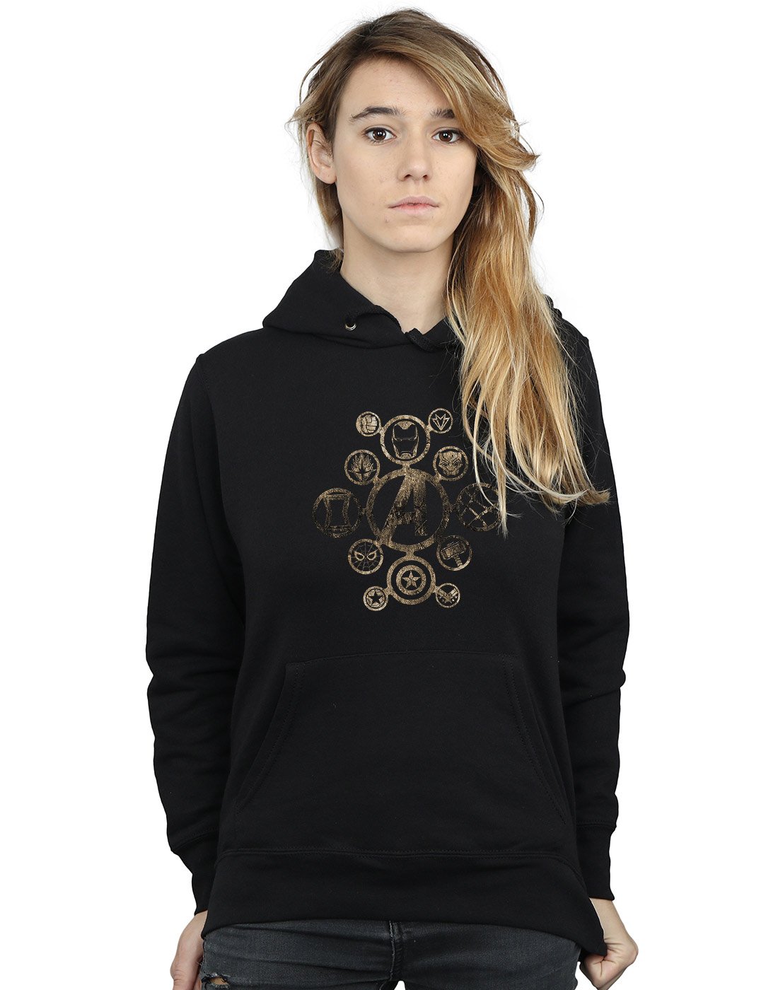 Absolute Cult Women's Black Marvel Avengers Infinity War Icons Hoodie Small