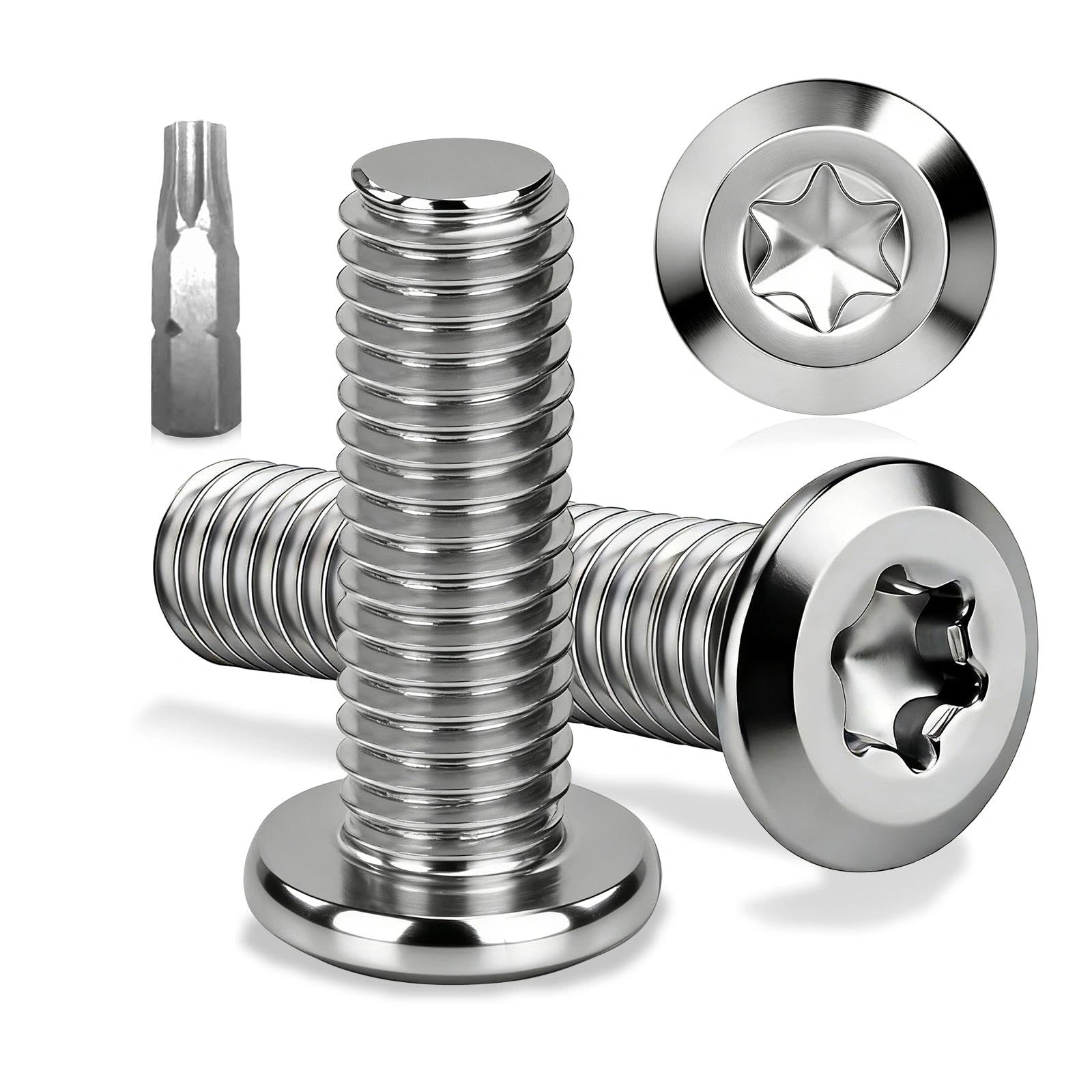 Śruby z łbem płaskim M6 x 30 mm, śruby ze stali nierdzewnej A2 V2A, 15 sztuk śrub z łbem soczewkowym, Torx, M6, śruby meblowe, pełny gwint, śruby metalowe z bitem Torx do naprawy mebli