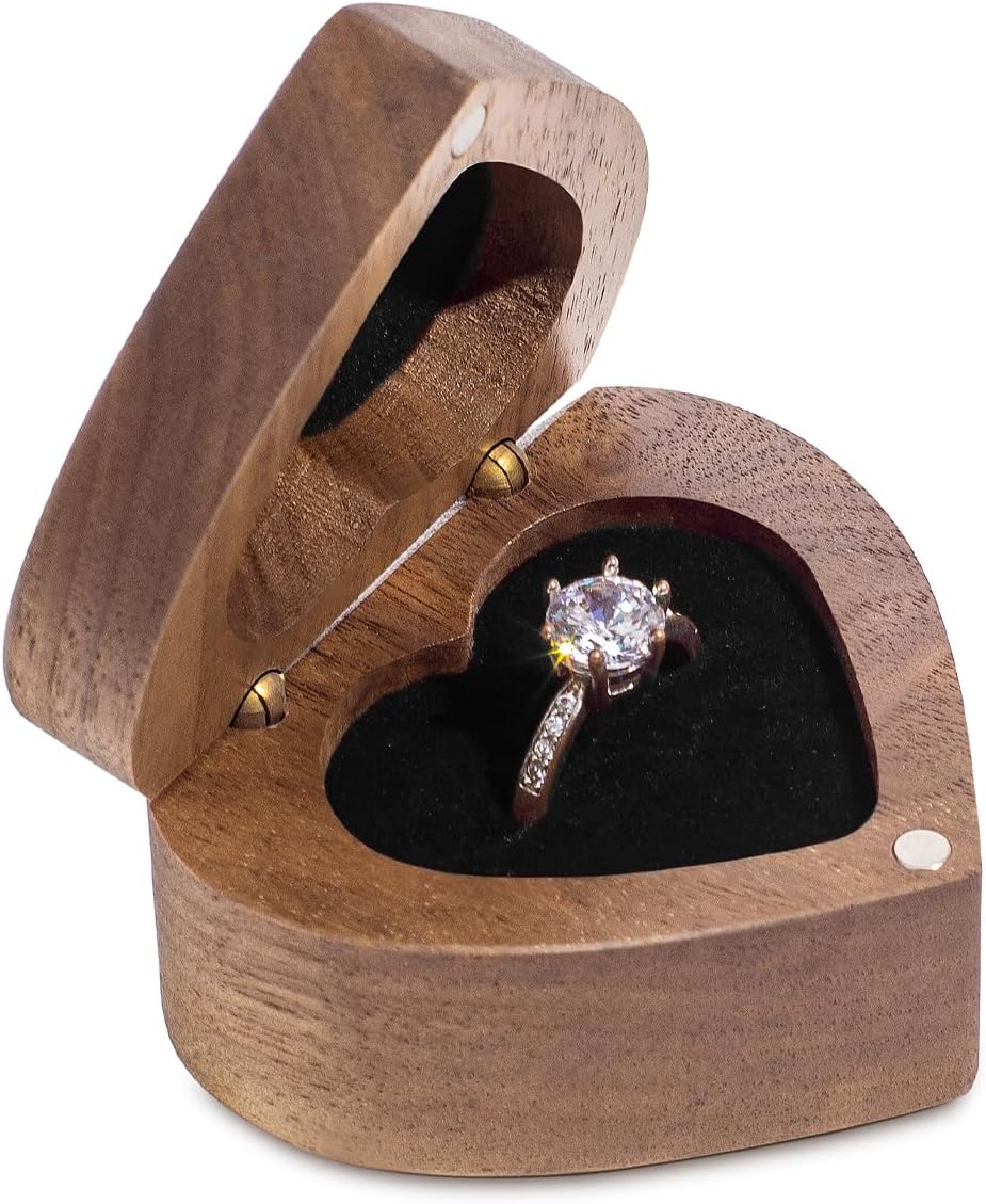 Engagement Proposal Ring Box Secret Slim Hidden Wooden Heart Shaped Engraved Case Ring Bearer Box Holder for Wedding Ceremony, Commemoration Day (A Promise Is Forever) - Image 6