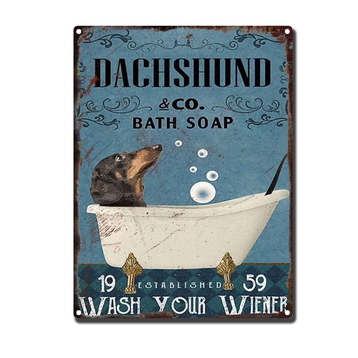 HYCLAM Metal Sign Dachshund Bath Soap Interesting Bar Indoor and Outdoor Walls Decorated with Men S Gifts 12x16inch-Tin Sign