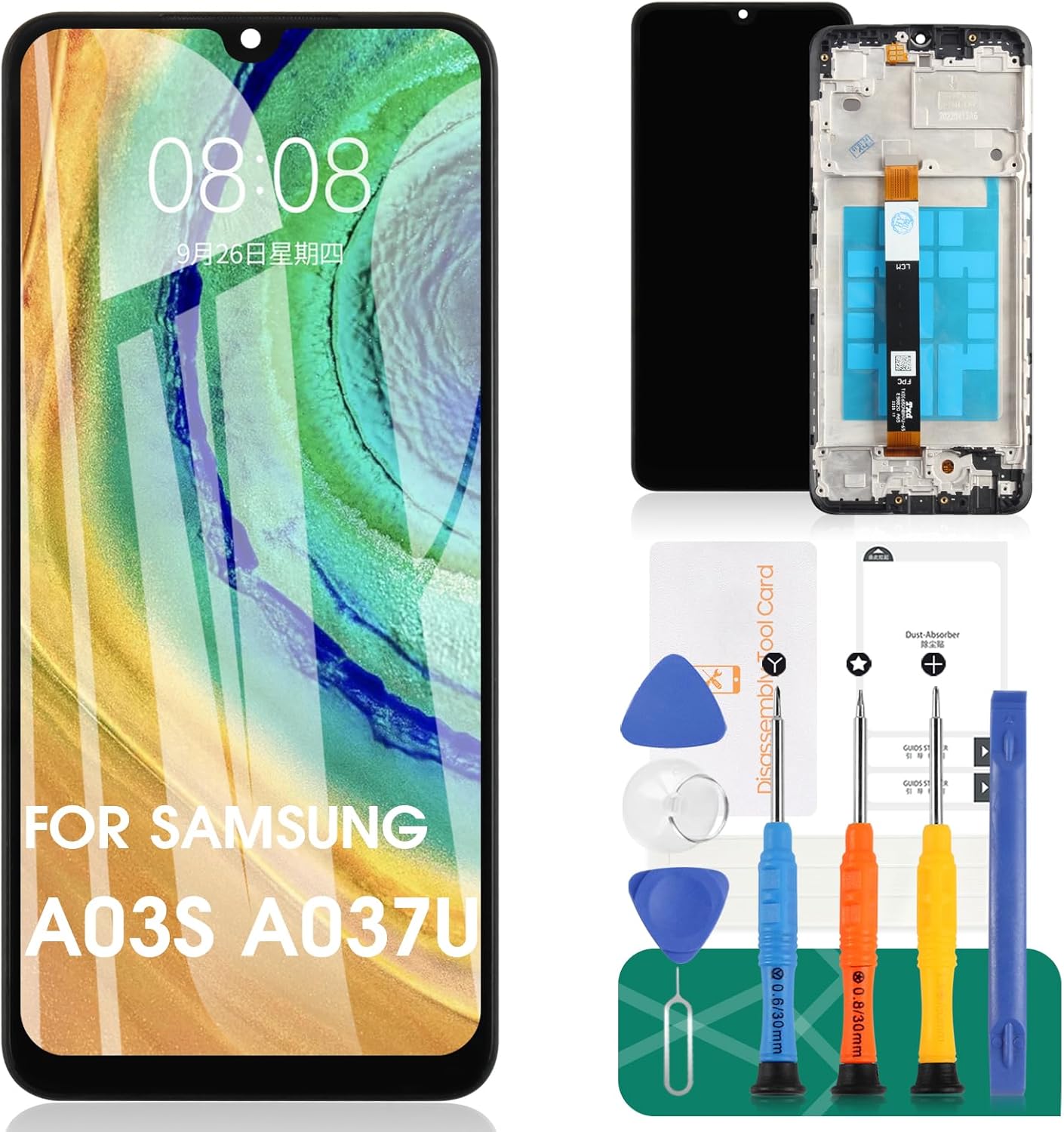 for Samsung Galaxy A03S LCD Screen Replacement Digitizer for SM-A037U Display Touch Screen Assembly Repair Parts (Not Fit for A037A A037W A037G A037F A037M) (Black LCD with Frame)