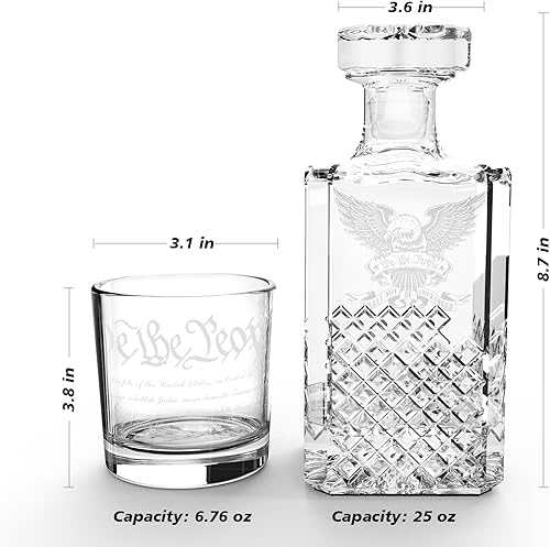 Miniatura 6 de FURSARCAR Decantador de whisky grabado con texto en inglés We The People, juego de decantador de whisky con 2 vasos para licor, whisky escocés,