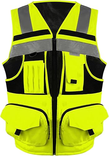 Miniatura 7 de SMASYS Chaleco de seguridad Hi Vis con cinta reflectante 3M, tejido de punto y tela Oxford con bolsillos, ropa de trabajo de construcción