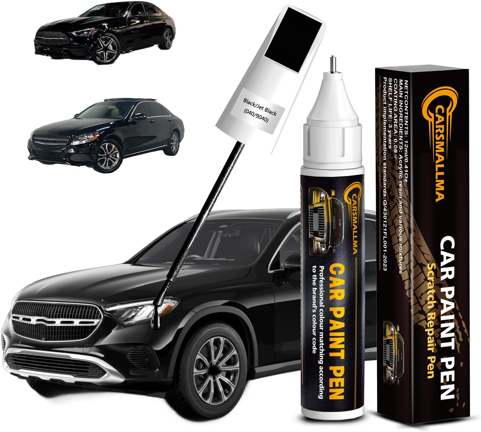 Car Touch Up Paint(040/9040 Black/Jet Black) for Mercedes-Benz, Color Accurate Car Scratch Repair Remover Pen,Auto Paint Quick and Easy to fix vehicle Chips and Nicks Scuff