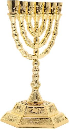 IMIKEYA 7 decoraciones de mesa, decoración de mesa de comedor, decoración de mesa de comedor, menorá de siete ramas, 12 tribus de Israel, portavelas