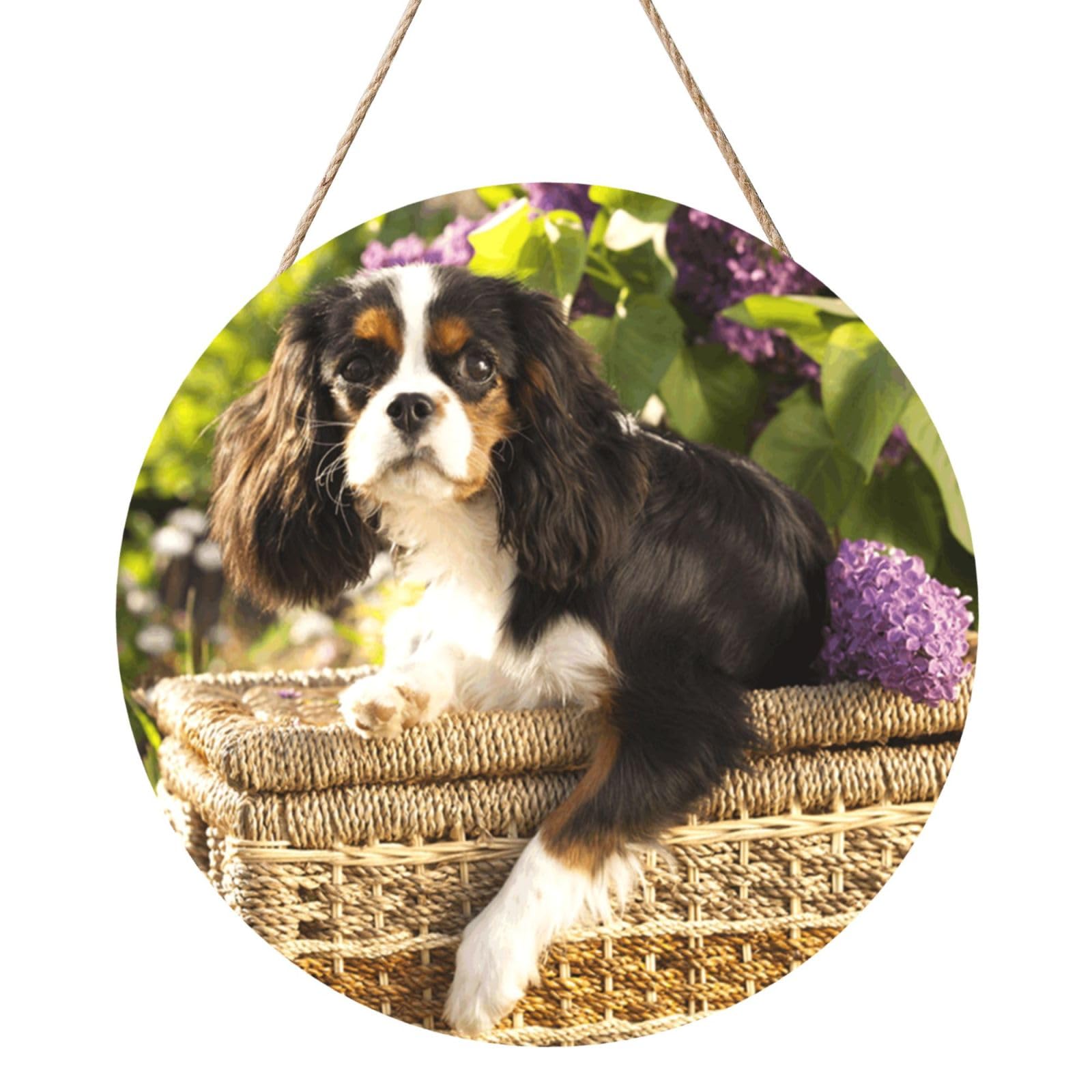 InOmak Cavalier King Charles Spaniel, Round Wood Panel Painting 12 in, Wall Hanging Painting For Home