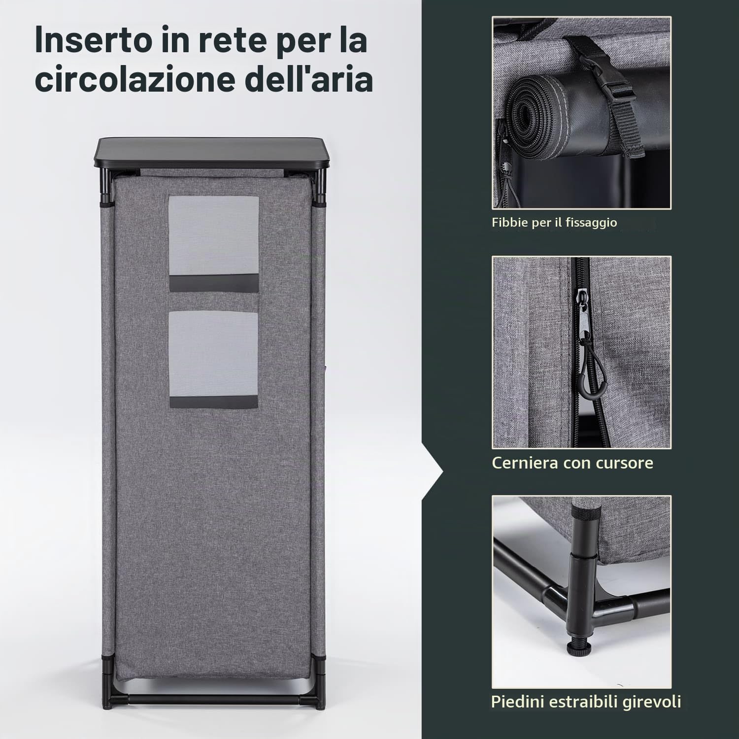 Skandika Ruoka Armadio da Campeggio|Armadio Alto, Sistema a innesto Senza Attrezzi, Altezza 140 cm, 4 Scomparti con Ripiani, Borsa per Il Trasporto