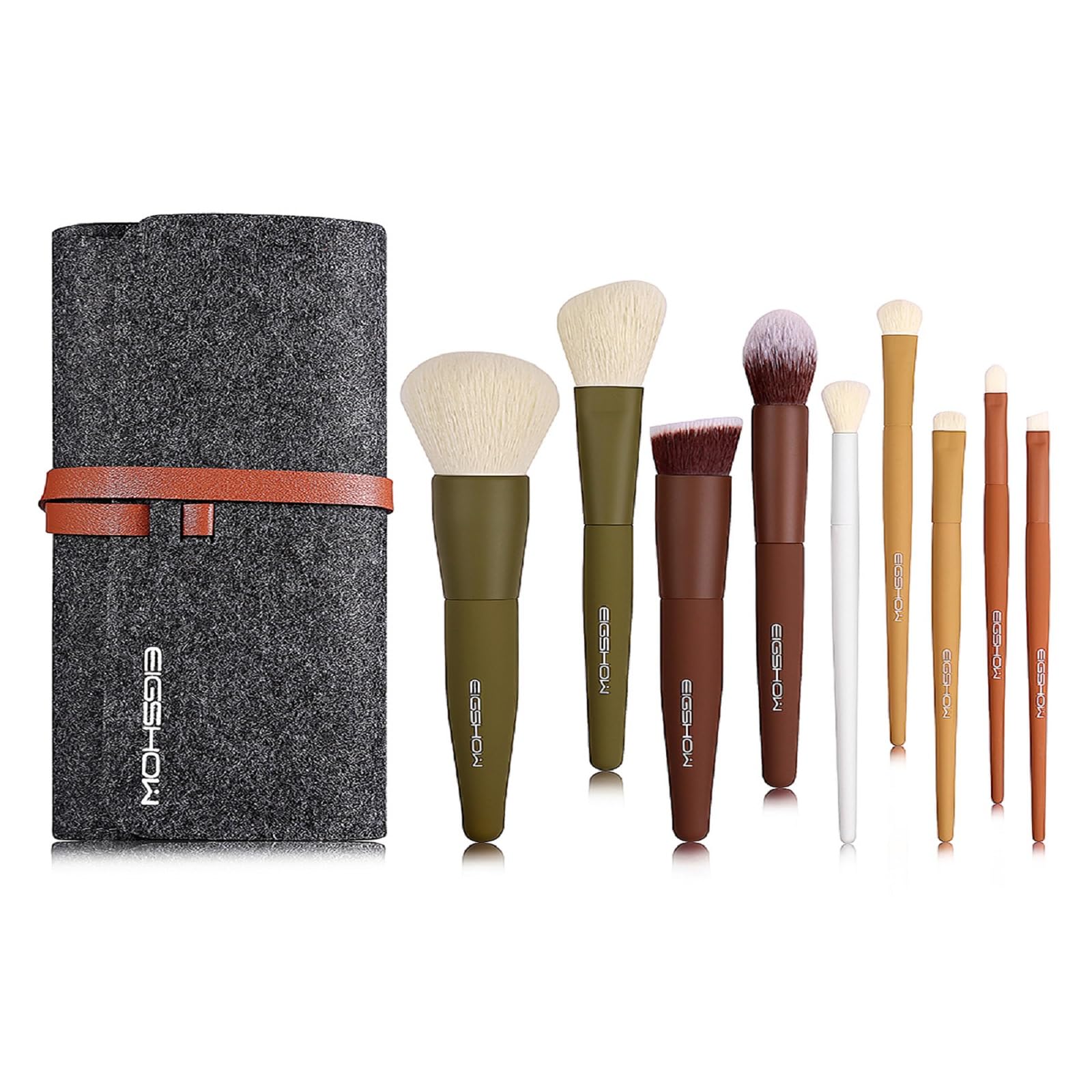 EIGSHOW Ensemble de pinceaux de maquillage de voyage essentiels à 5 couleurs avec fibres synthétiques extra-douces - Végétalien et sans cruauté envers les animaux