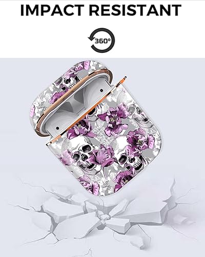 Miniatura 6 de ZEKICE Funda para Airpod 1 y 2 de 2 generación, funda protectora a prueba de golpes con llavero de oro rosa para niñas, mujeres y hombres (calavera