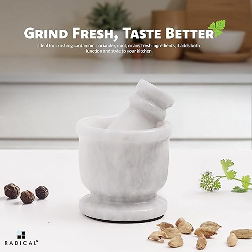 Miniatura 3 de Radicaln Juego de mortero de mármol y mortero blanco de 2.5 pulgadas, molinillo de mano hecho a mano para cocina, juego de mortero pequeño ideal