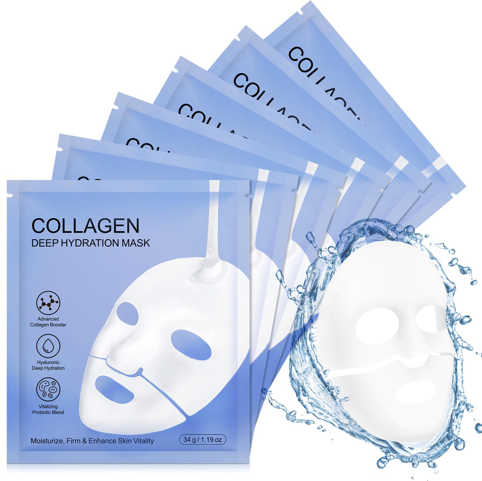 collagen maske, 6 Stück Korean -Collagen Real Deep Mask overnight Mask -Real Deep Maske, Anti-Falten Lifting Face Masks, Hydrating Overnight
