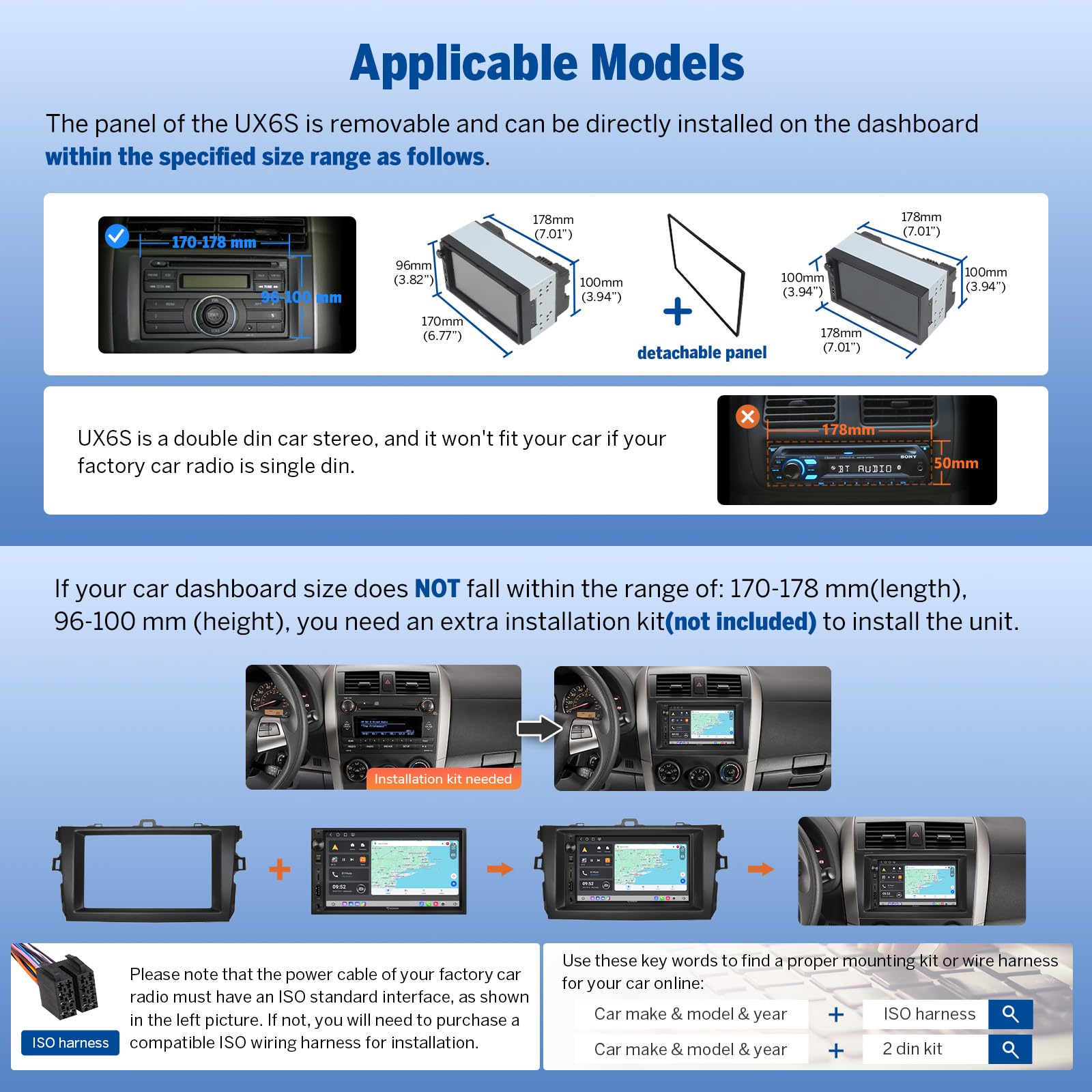 Eonon 6GB+64GB Double Din Car Stereo, 7 Inch Wireless CarPlay Android Auto Car Audio Receiver, Android 13 Touchscreen Navigation, Bluetooth, Backup Camera, 4G LTE, DSP -UX6S