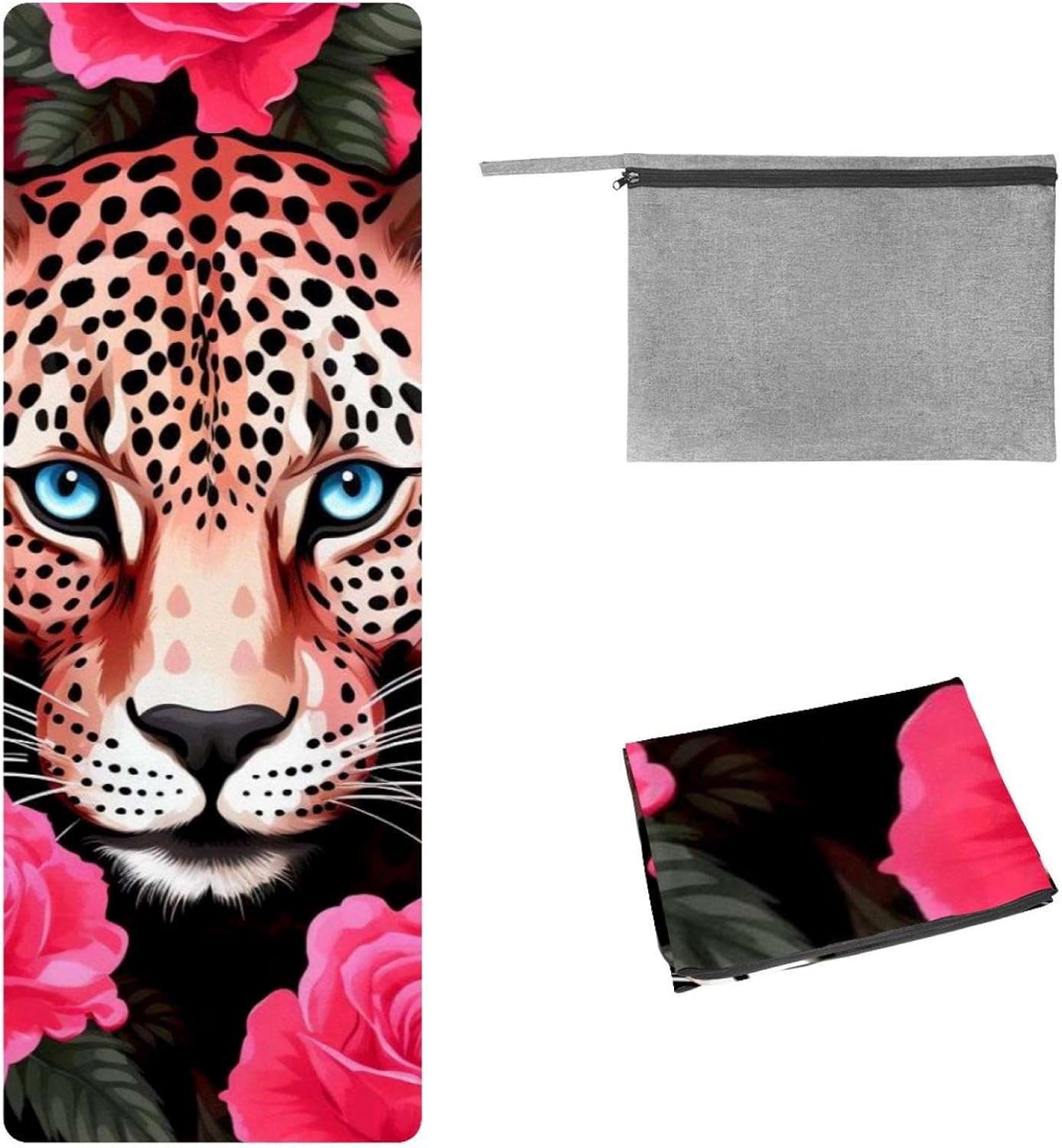 Yoga Towel, Leopard Rose Flower Non Slip Sweat Absorbent Hot Yoga Mat Towel for Hot Yoga, Pilates and Fitness - 72.8" x 26.8"
