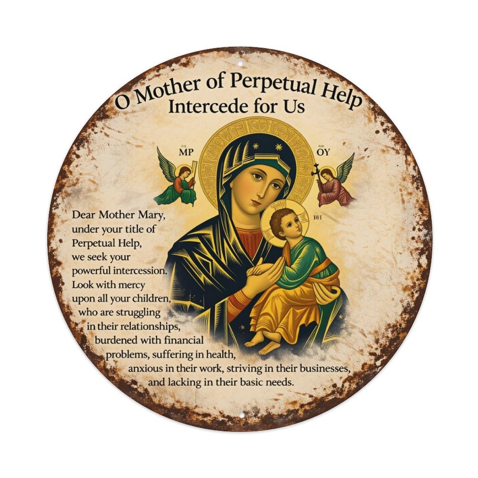Jdfenggu Vintage Mother Mary Child Angels Halo Retro Metal Tin Sign, Metal Poster For Bar, Home, Man Cave, Kitchen, Laundry Room Art Decor 8X8 Inch
