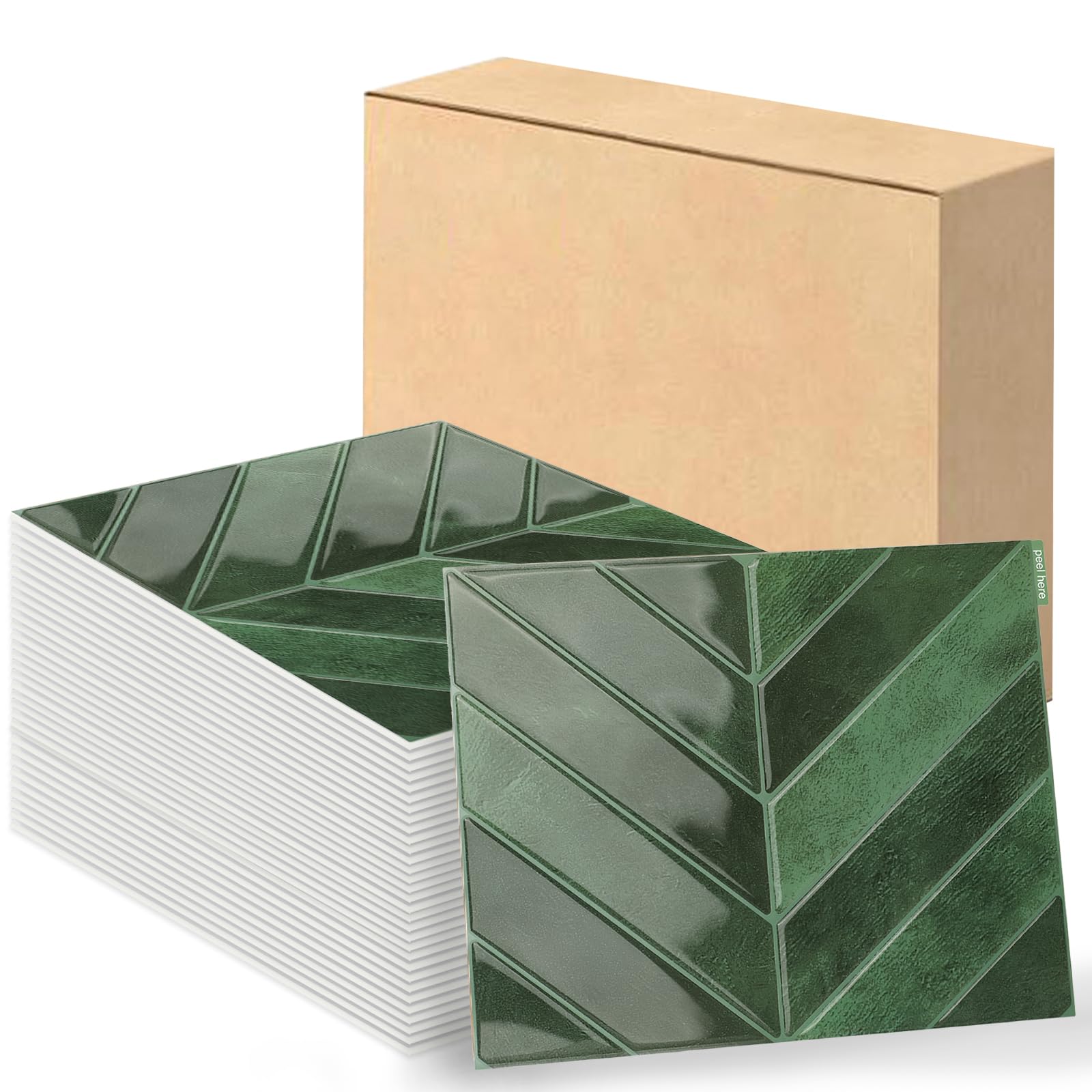Swehooirt Adhesive Tiles Kitchen 3D Tile Stickers Wall Tiles Self-Adhesive Tiles Kitchen, Adhesive Tiles Bathroom Wall 10-Piece Herringbone Pattern Dark Green (29 x 23 cm)