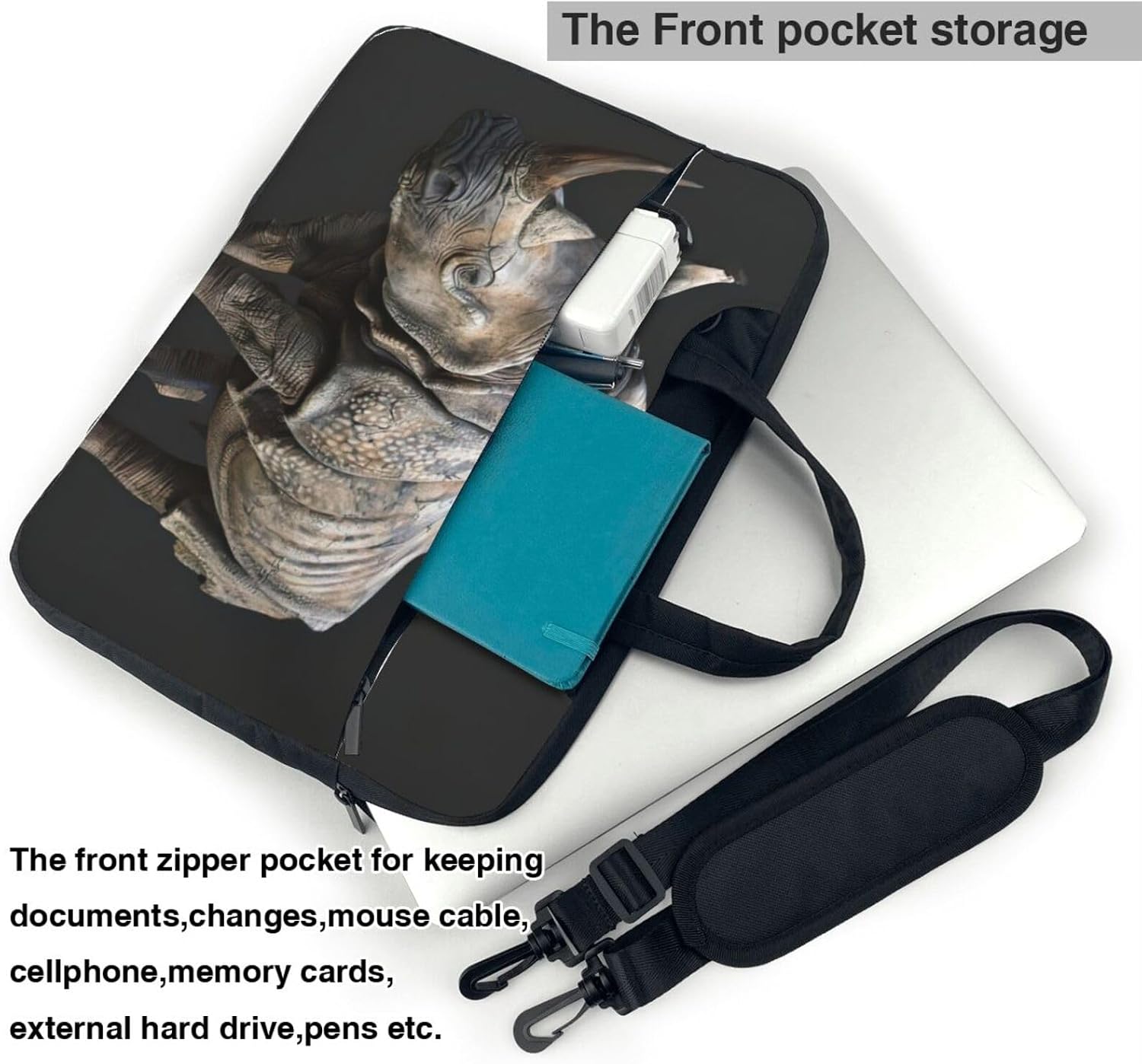 animal rhino Print Laptop Shoulder Bag Messenger Bag Notebook with Accessories Pocket 13/14/15.6 inch