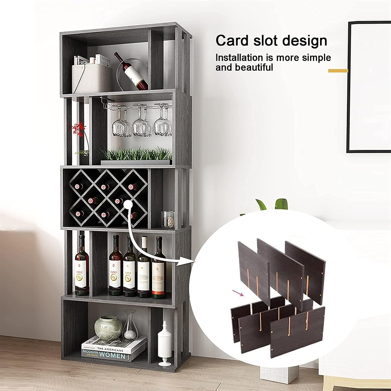Ceiling Shelf Modern Liquor Bar Cabinet 5-Tier Free Standing Wine Racks Floor Bottles Organizer Display Shelf Easy to Install/64 12 24in White