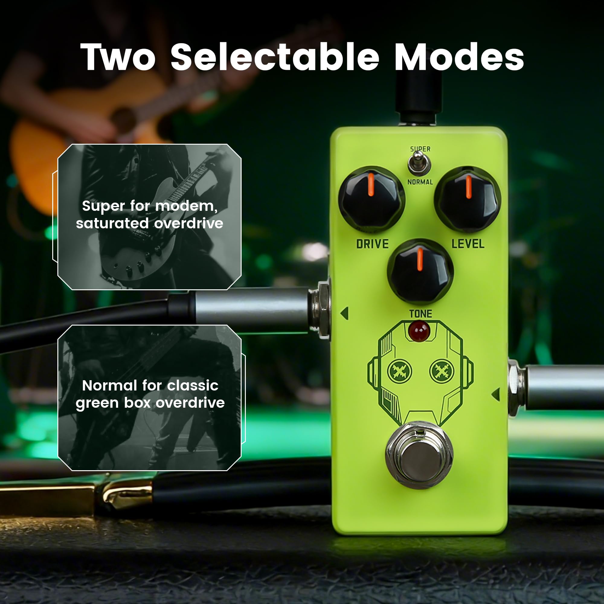 greenbox pedal SORAN JOD-01 Super Drive Overdrive Mini for Electric Guitar, Two Selectable Modes, Analog Overdrive Pedal, Classic Green Overdrive Circuit with Super Mode Boost, True Bypass for Pedal Board Musical Colour:Brushed Gold The High Gain and Middenmotor PRO KORYAK Teleskopsattelstütze, Ø-34.9