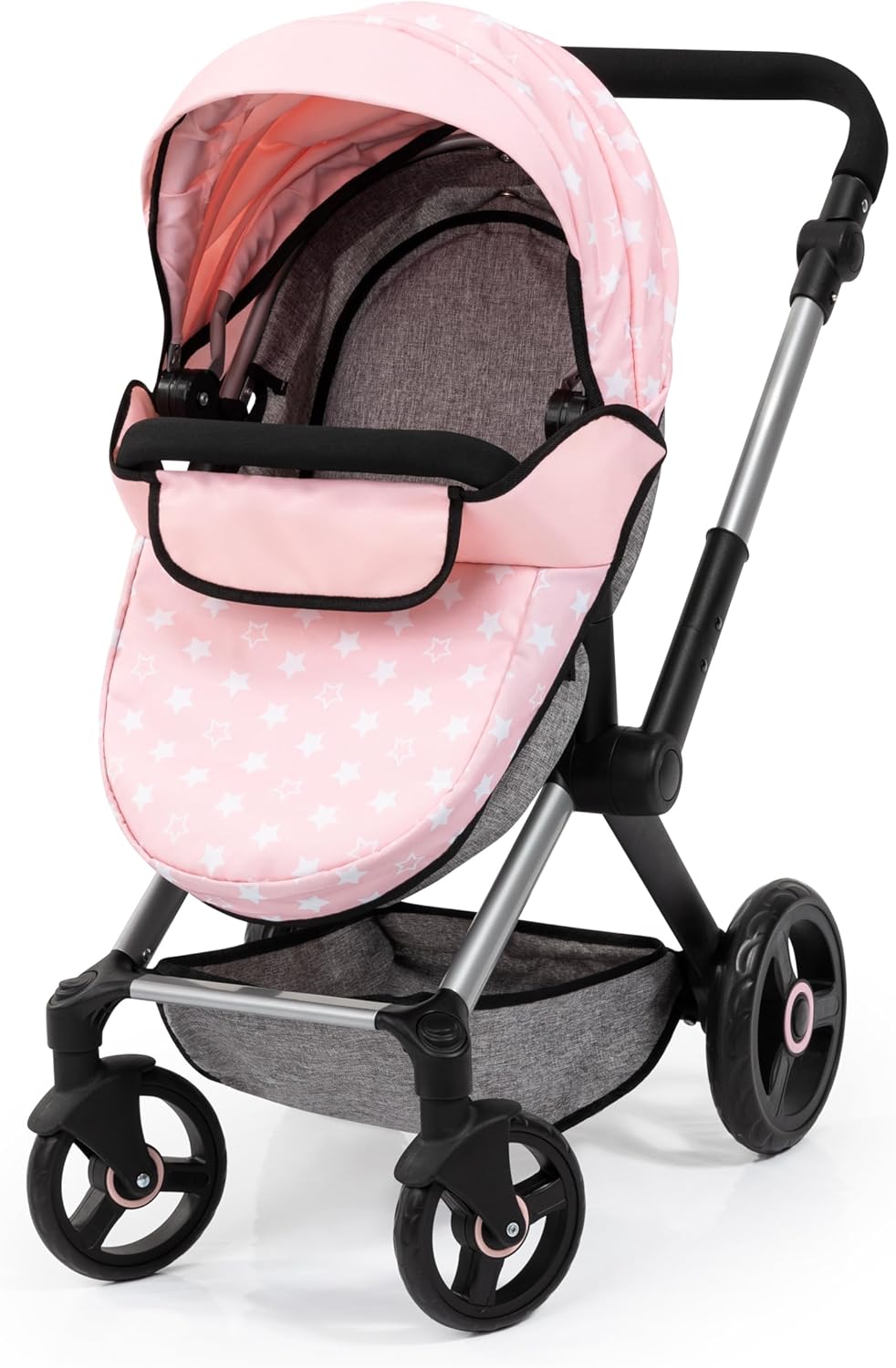 Bayer Design 17030AB Baby Doll Stroller Set for XEO Doll Adjustable Handle Transformable High Chair Sleeping Bag Baby Mat Plastic Accessories Pink