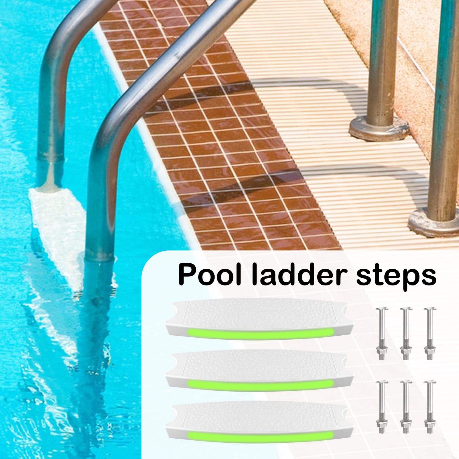 Scalini per Piscina, Gradino per Scaletta di Ricambio per Piscina 3pz Gradini per Scaletta con Strisce Riflettenti per Piscina per la Maggior Parte delle Scale Interrate e Fuori Terra