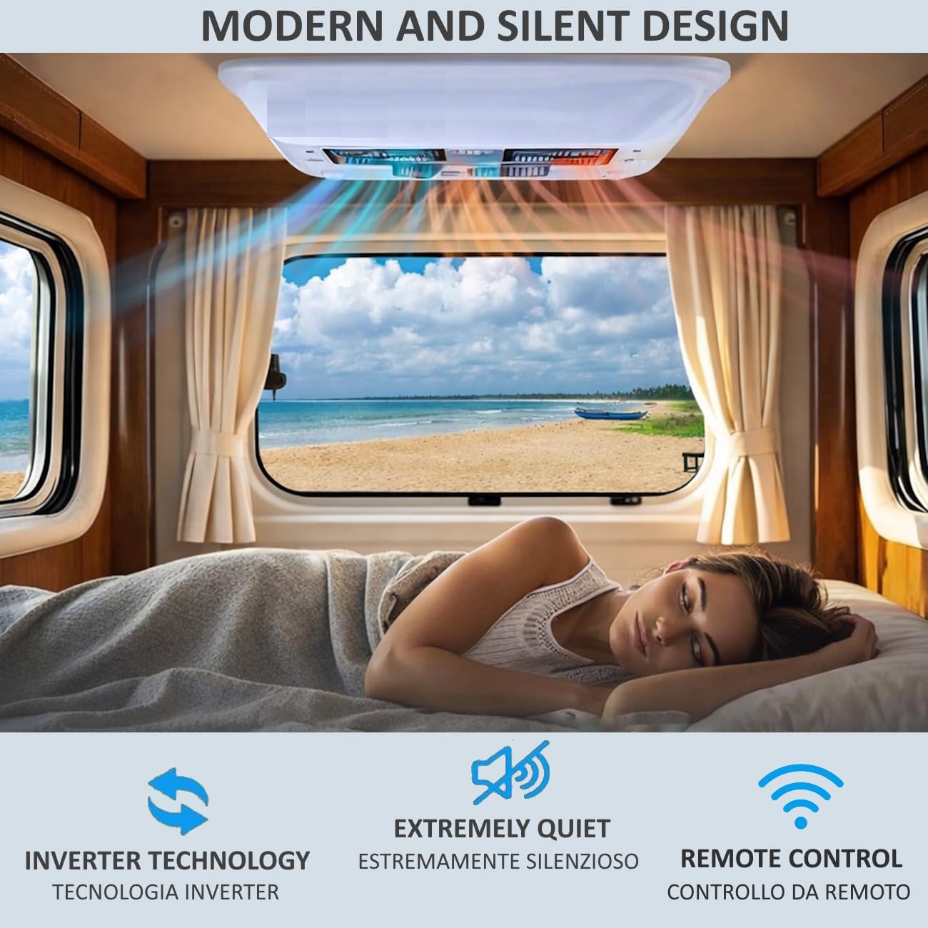 Condizionatore d’aria per Camper 220-240 V Inverter per Caldo e Freddo Climatizzatore Silenzioso con Unità Esterna e Interna per Camion SUV Caravan